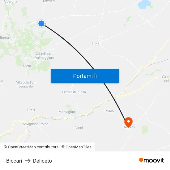 Biccari to Deliceto map