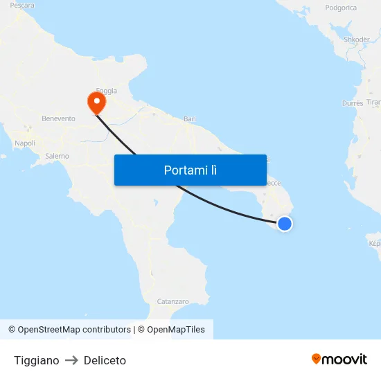 Tiggiano to Deliceto map