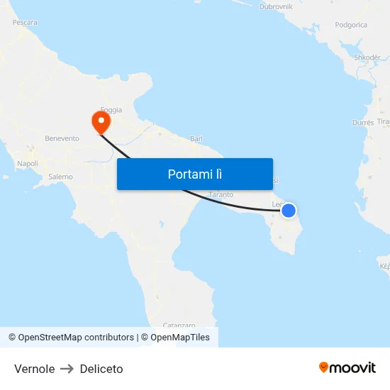 Vernole to Deliceto map