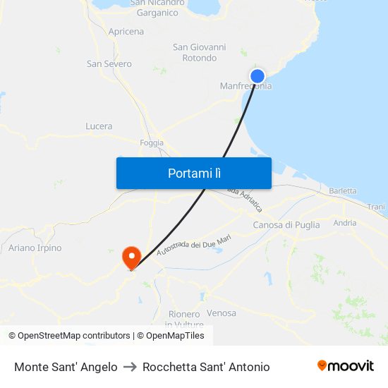 Monte Sant' Angelo to Rocchetta Sant' Antonio map