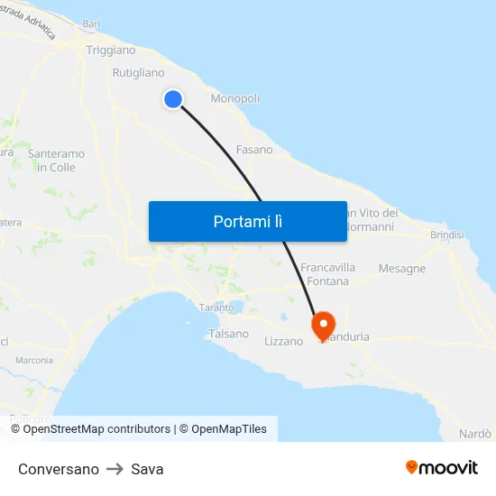 Conversano to Sava map