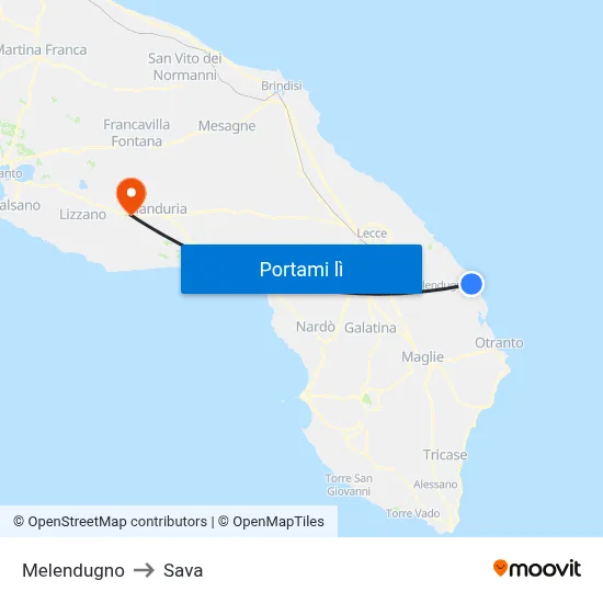 Melendugno to Sava map