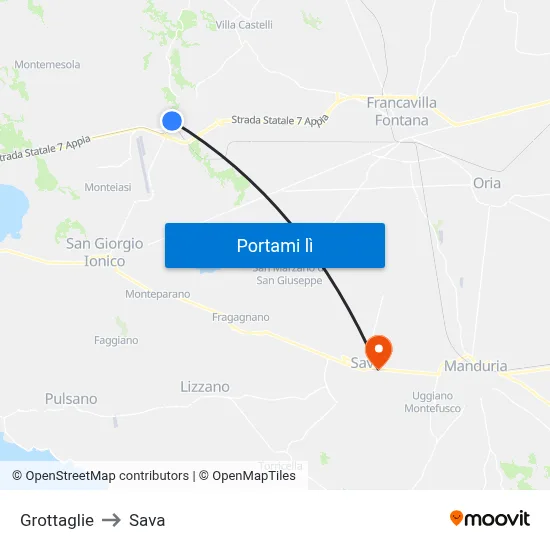 Grottaglie to Sava map