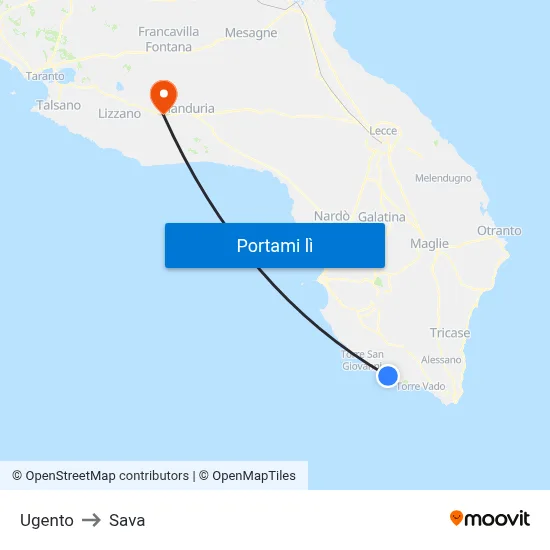 Ugento to Sava map