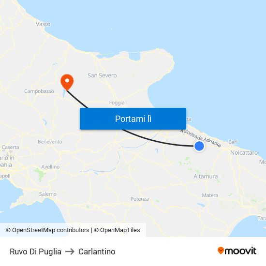Ruvo Di Puglia to Carlantino map