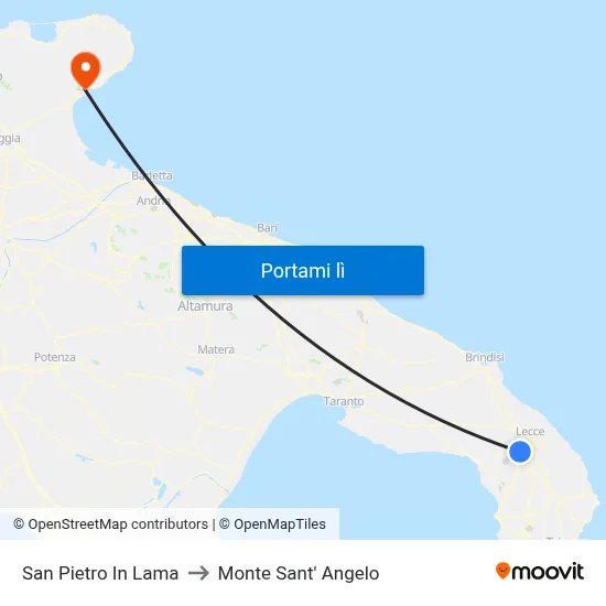San Pietro In Lama to Monte Sant' Angelo map
