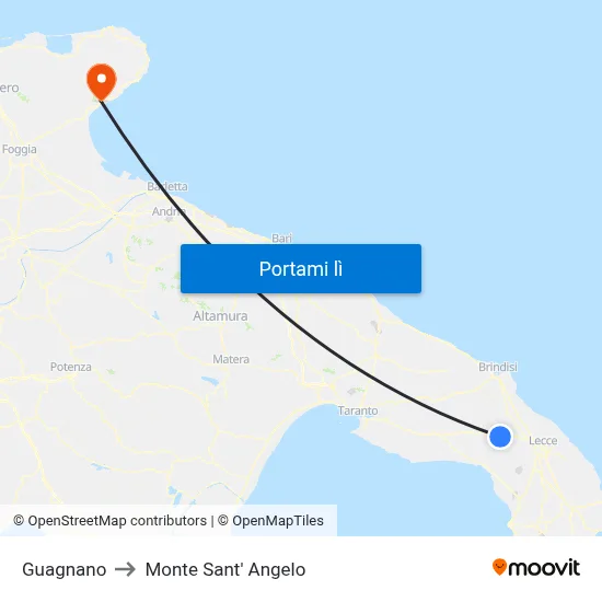 Guagnano to Monte Sant' Angelo map