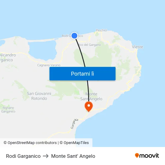 Rodi Garganico to Monte Sant' Angelo map
