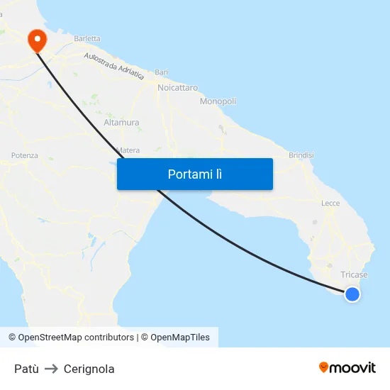Patù to Cerignola map