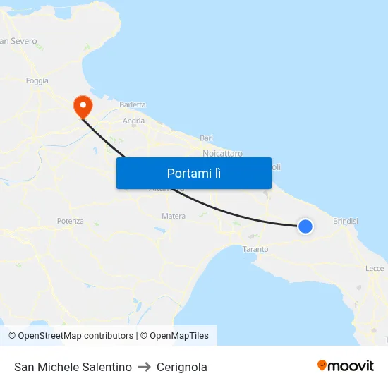 San Michele Salentino to Cerignola map