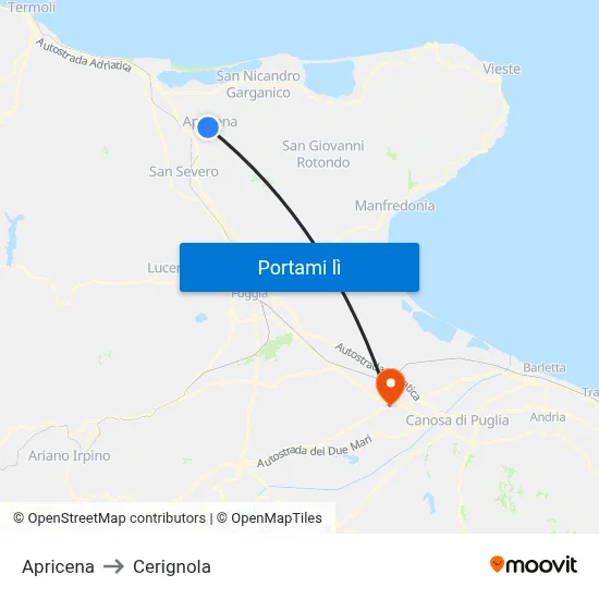 Apricena to Cerignola map