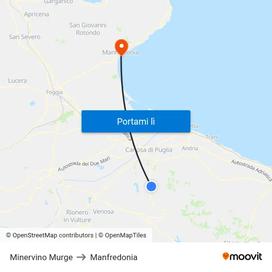 Minervino Murge to Manfredonia map