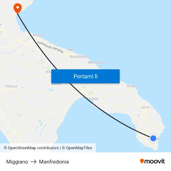 Miggiano to Manfredonia map