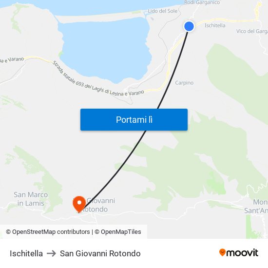 Ischitella to San Giovanni Rotondo map