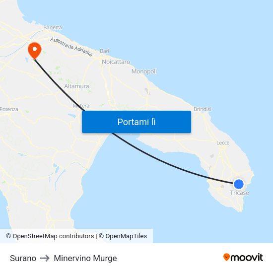 Surano to Minervino Murge map