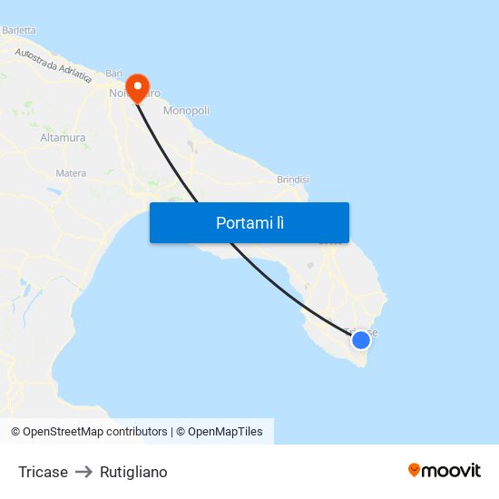 Tricase to Rutigliano map