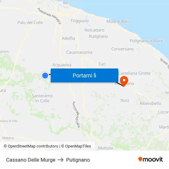 Cassano Delle Murge to Putignano map