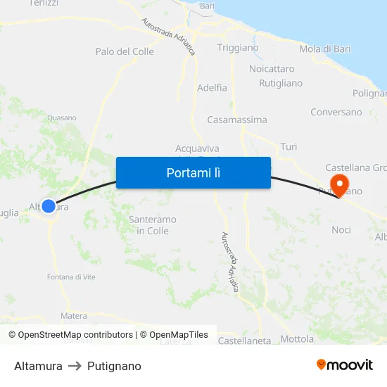 Altamura to Putignano map