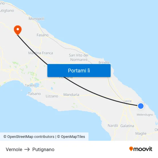 Vernole to Putignano map