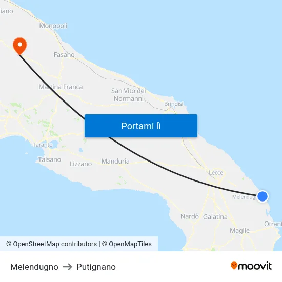 Melendugno to Putignano map