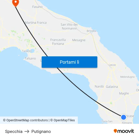 Specchia to Putignano map