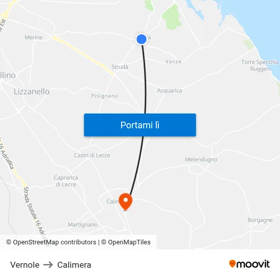 Vernole to Calimera map