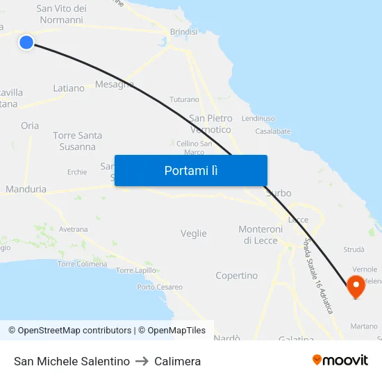 San Michele Salentino to Calimera map