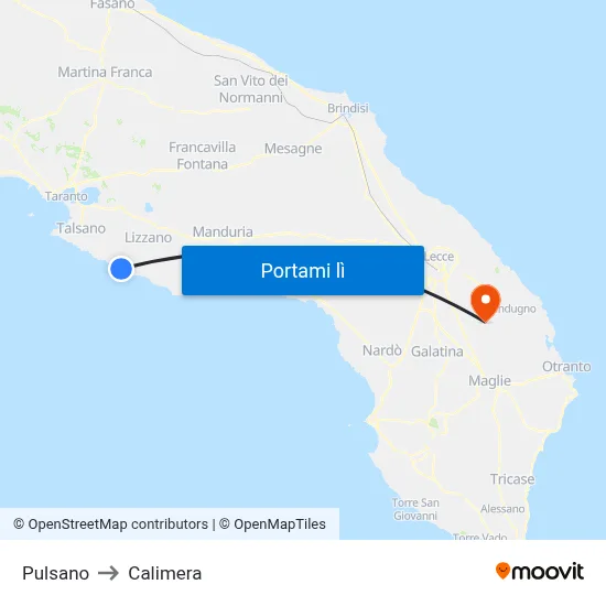 Pulsano to Calimera map