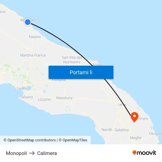 Monopoli to Calimera map