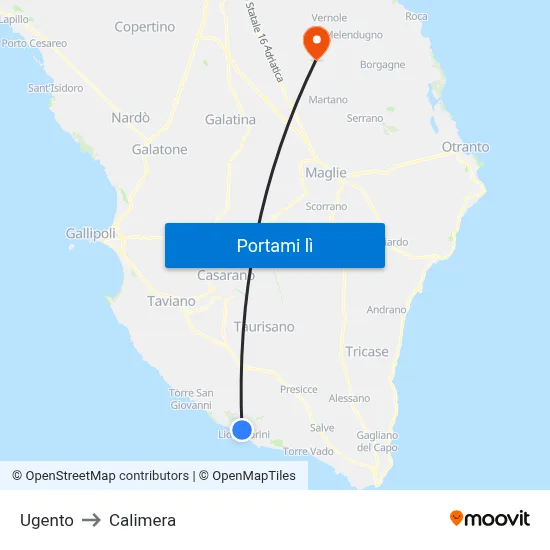Ugento to Calimera map