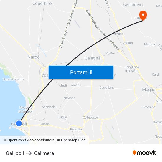 Gallipoli to Calimera map