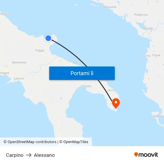 Carpino to Alessano map