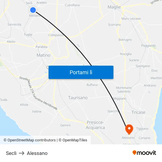 Seclì to Alessano map