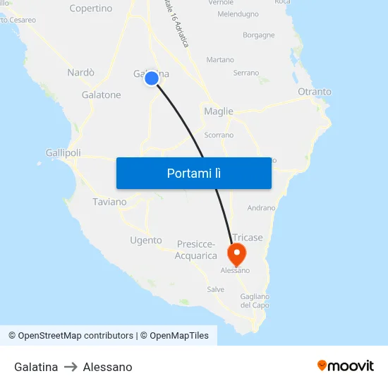 Galatina to Alessano map