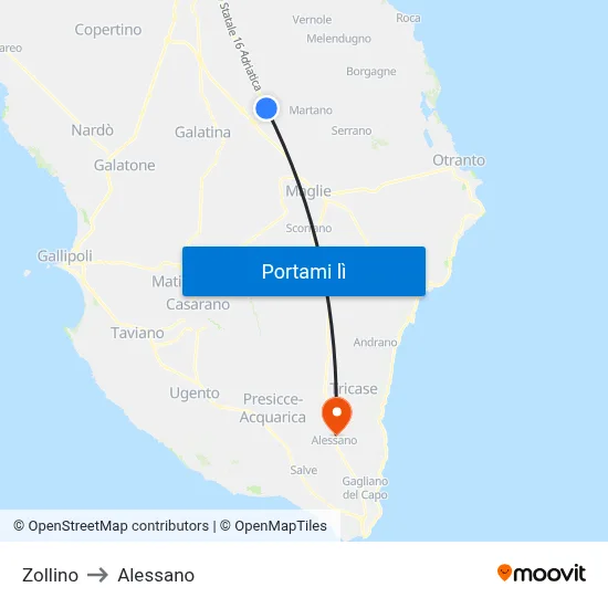 Zollino to Alessano map