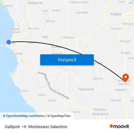 Gallipoli to Montesano Salentino map