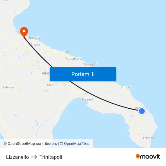 Lizzanello to Trinitapoli map