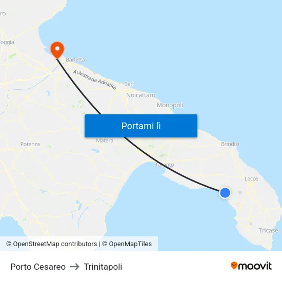 Porto Cesareo to Trinitapoli map