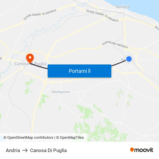 Andria to Canosa Di Puglia map