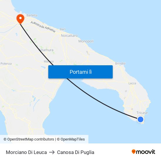 Morciano Di Leuca to Canosa Di Puglia map