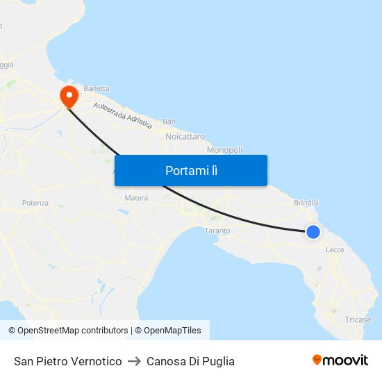 San Pietro Vernotico to Canosa Di Puglia map