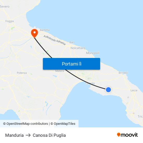 Manduria to Canosa Di Puglia map