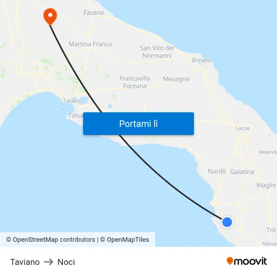 Taviano to Noci map