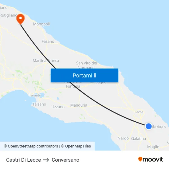 Castri Di Lecce to Conversano map