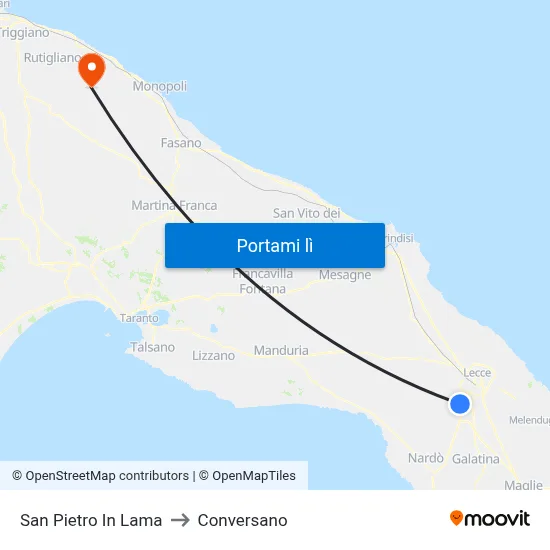 San Pietro In Lama to Conversano map