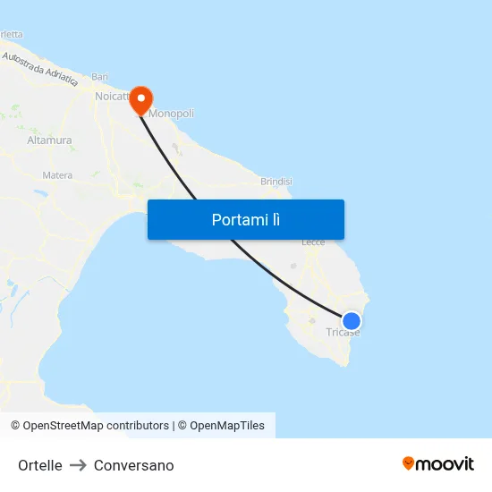Ortelle to Conversano map