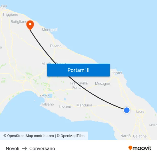 Novoli to Conversano map