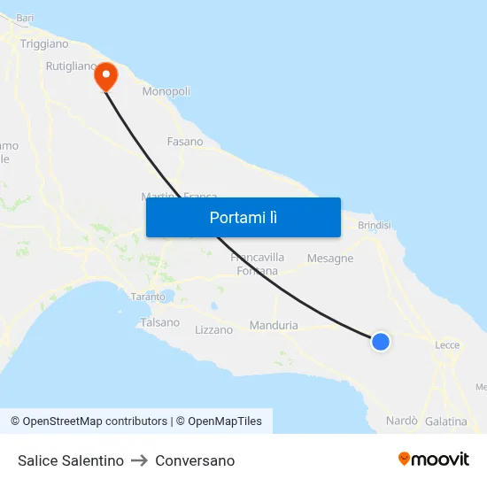 Salice Salentino to Conversano map