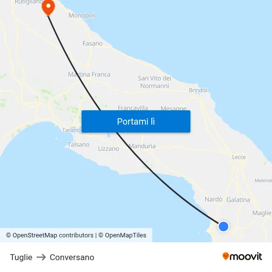 Tuglie to Conversano map