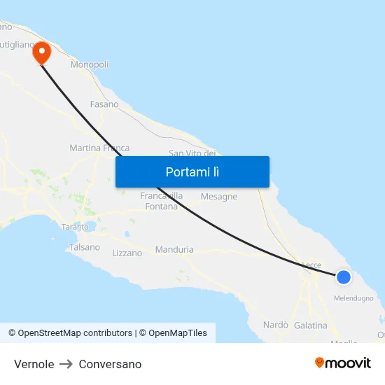 Vernole to Conversano map